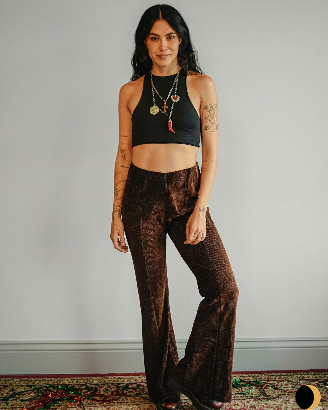 Pantalón pana lurex café bota recta